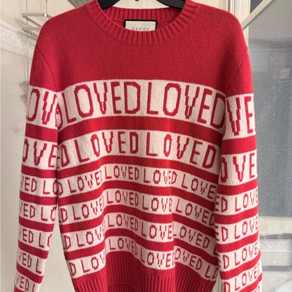Gucci Sweaters - Gucci Red and Cream 'Loved' Women's Sweater